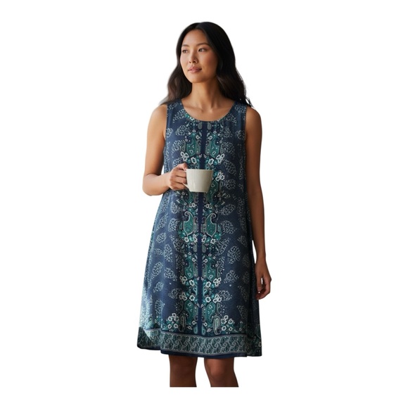 Max Studio Paisley Midi Dress Blue Teal Sleeveless Size L - Picture 2 of 5